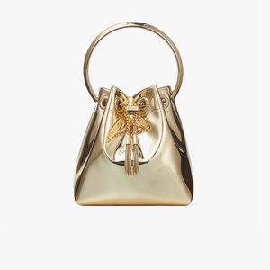 Jimmy Choo Bon Bon Gold Mirror Fabric Mini Bag with Metal Handle
